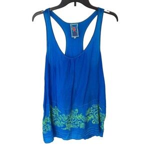 Blue Johnny Was Racerback Tank Top with Green Accents